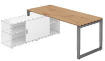 Hammerbacher Auflage-Schreibtisch Serie RSE19 O-Fuß eckig (BxT) 180x80cm auf Sideboard 1758S Grau/Silber