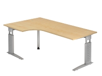 Hammerbacher Winkel-Schreibtisch 90° Serie US82/S C-Fuß Arbeitshöhe 68-86 cm (BxTxH) 200x120cm Ahorn/Silber
