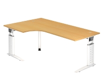 Hammerbacher Winkel-Schreibtisch 90° Serie US82/W C-Fuß Arbeitshöhe 68-86 cm (BxTxH) 200x120cm Buche/Weiß