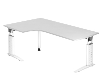 Hammerbacher Freiform-Schreibtisch Serie US18/S C-Fuß Arbeitshöhe 68-86 cm (BxTxH) 180x100/80cm Weiß/Silber
