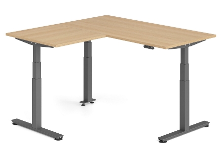 Hammerbacher Sitz-Steh-Winkeltisch XDSMW1916 elktr. höhenverstellbar Memory 180x240x63-127cm Eiche/Silber