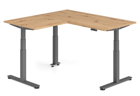 Hammerbacher Sitz-Steh-Winkeltisch XDSMW1916 elktr. höhenverstellbar Memory 180x240x63-127cm Eiche/Silber