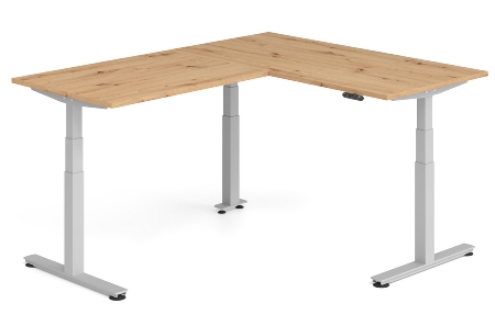 Hammerbacher Sitz-Steh-Winkeltisch XDSMW1916 elktr. höhenverstellbar Memory 180x240x63-127cm Eiche/Silber