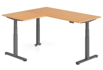Hammerbacher Sitz-Steh-Winkeltisch XDSMW1916 elktr. höhenverstellbar Memory 180x240x63-127cm Eiche/Silber