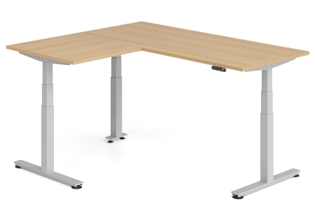 Hammerbacher Sitz-Steh-Winkeltisch XDSMW1916 elktr. höhenverstellbar Memory 180x240x63-127cm Eiche/Silber