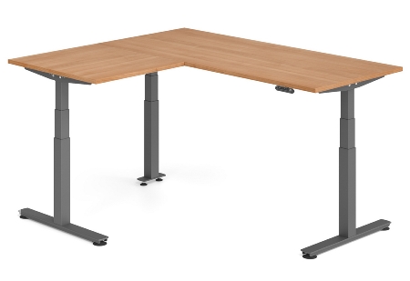 Hammerbacher Sitz-Steh-Winkeltisch XDSMW1916 elktr. höhenverstellbar Memory 180x240x63-127cm Eiche/Silber