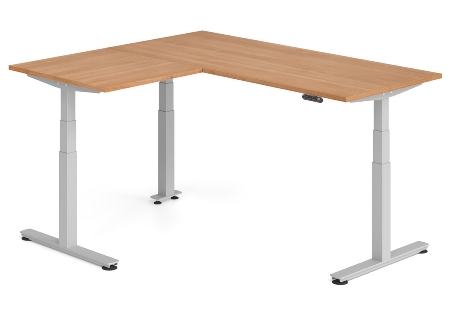 Hammerbacher Sitz-Steh-Winkeltisch XDSMW1916 elktr. höhenverstellbar Memory 180x240x63-127cm Eiche/Silber