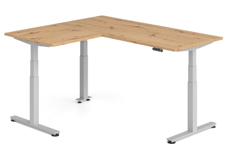 Hammerbacher Sitz-Steh-Winkeltisch XDSMW1916 elktr. höhenverstellbar Memory 180x240x63-127cm Eiche/Silber
