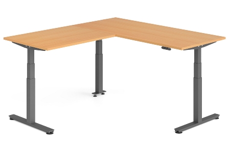 Hammerbacher Sitz-Steh-Winkeltisch XDSMW1916 elktr. höhenverstellbar Memory 180x240x63-127cm Eiche/Silber