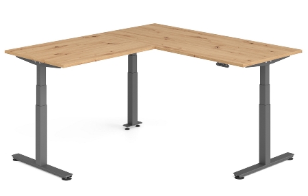 Hammerbacher Sitz-Steh-Winkeltisch XDSMW1916 elktr. höhenverstellbar Memory 180x240x63-127cm Eiche/Silber