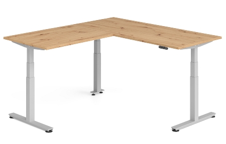 Hammerbacher Sitz-Steh-Winkeltisch XDSMW1916 elktr. höhenverstellbar Memory 180x240x63-127cm Eiche/Silber