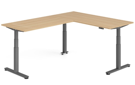 Hammerbacher Sitz-Steh-Winkeltisch XDSMW1916 elktr. höhenverstellbar Memory 180x240x63-127cm Eiche/Silber
