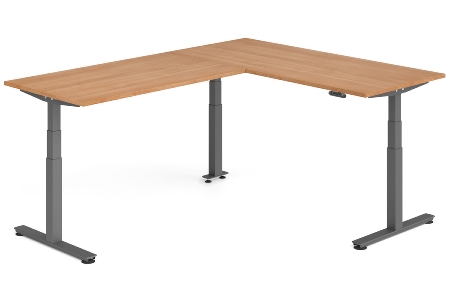 Hammerbacher Sitz-Steh-Winkeltisch XDSMW1916 elktr. höhenverstellbar Memory 180x240x63-127cm Eiche/Silber