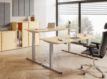 Schreibtisch XMST19 Steh-/Sitzarbeitsplatz T-Fuß (BxT) 180x80cm Elektroantrieb 1-stufig Arbeitshöhe 72-119cm Asteiche