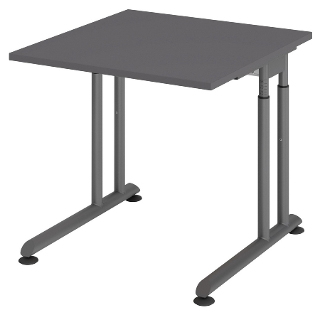 Hammerbacher Schreibtisch Serie ZS08/G C-Fuß Arbeitshöhe 68-82cm (BxT) 80x80cm Graphit/Graphit