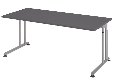 Hammerbacher Schreibtisch Serie ZS08/G C-Fuß Arbeitshöhe 68-82cm (BxT) 80x80cm Graphit/Graphit