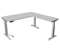 Kerkmann Steh-/Sitztisch Move Professional (BxTxH) 180x80x64-129cm mit Anbau 100x60cm Silber/Lichtgrau
