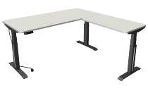 Steh-/Sitztisch Move Professional (BxTxH) 180 x 80 x 64-129cm mit Anbau 100x60cm Anthrazit/Weiß
