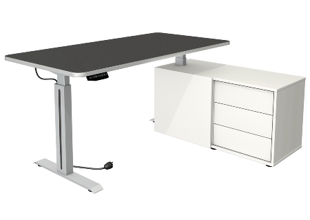 Kerkmann 1770 Steh-/Sitztisch mit Sideboard Move 1 STYLE (BxTxH) 160x80/102x500 Weiß/Silber