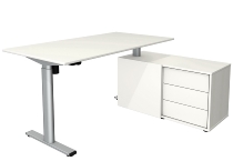 Move Komplettarbeitsplatz Move 1 base mit Sideboard (BxT) 150x80cm Höhe 73-123cm Gestell Silber Tischplatte Weiß