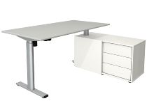 Move Komplettarbeitsplatz Move 1 base mit Sideboard (BxT) 150x80cm Höhe 73-123cm Gestell Silber Tischplatte Weiß