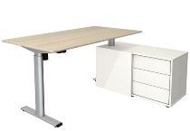 Move Komplettarbeitsplatz Move 1 base mit Sideboard (BxT) 150x80cm Höhe 73-123cm Gestell Silber Tischplatte Weiß