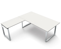 Schreibtisch 4378 AVETO Edelstahl Bügelgestell mit Anbau 100 (BxTxH) 180x80x68-82cm Weiß