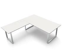 Schreibtisch 4385 AVETO Edelstahl Bügelgestell mit Anbau 120 (BxTxH) 200x100x68-82cm Weiß