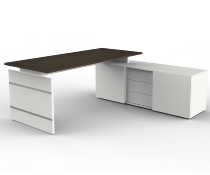 Kerkmann 4461 Komplettarbeitsplatz Form 4 Auflage-Schreibtisch mit Sideboard (BxTxH) 180x80x74cm Weiß/Wenge