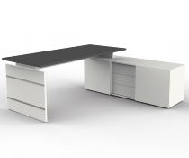 Kerkmann 4469 Komplettarbeitsplatz Form 4 Auflage-Schreibtisch mit Sideboard (BxTxH) 180x80x74cm Weiß/Anthrazit