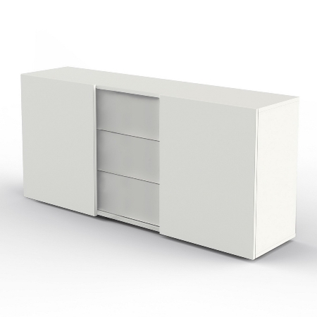 Sideboard 2OH mit 2 Schiebetüren, mittig 3 Schubladen (Push-Open) (BxTxH) 160 x 50 x 74 cm Weiß
