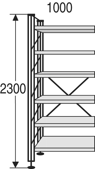 Kerkmann 1420 Bibliotheks-Regalfeld Libra 6 Stahlböden ohne Anschlag (TxBxH) 250x1000x2300mm S/LG