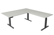 Kerkmann 3252 Winkelarbeitsplatz MOVE 3 elegant Steh-/Sitztisch mit Anbau (BxTxH) 200x220x72-120cm Lichtgrau