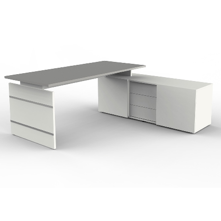 Kerkmann 4469 Komplettarbeitsplatz Form 4 Auflage-Schreibtisch mit Sideboard (BxTxH) 180x80x74cm Weiß/Anthrazit