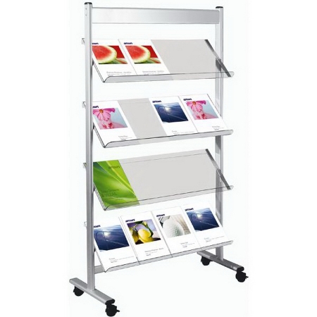 Kerkmann 6355 Prospektregal ecoline für 12x DINA4 Stahlrohr Silber/Acryl