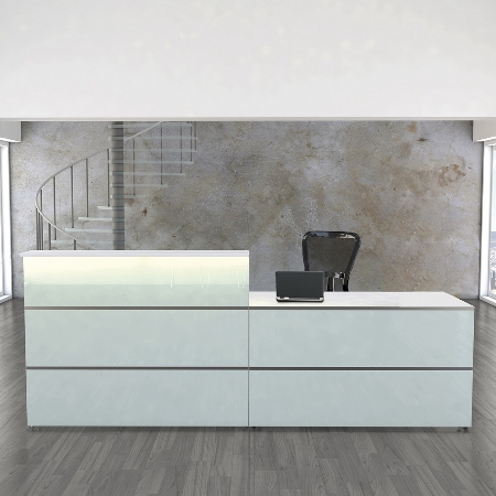 Kerkmann Empfangstheke Atlantis 1 (BxT) 2750x920mm - 1x 3456, 1x 3394, 2x 3399 Weiß/Glas