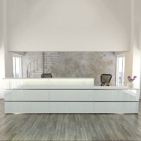 Kerkmann Empfangstheke Atlantis 1 (BxT) 4100x920mm - 2x 3456, 1x 3394, 2x 3399 Weiß/Glas