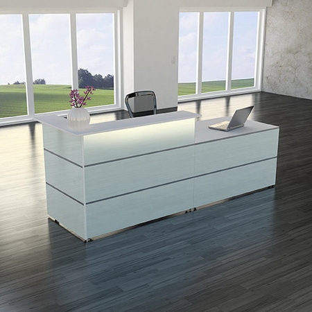 Kerkmann Empfangstheke Atlantis 1 (BxT) 2900x920mm - 1x 3394, 1x 3288, 1x 3399 Weiß/Glas