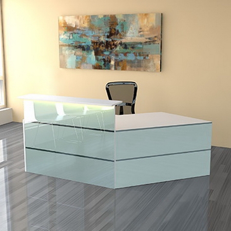 Kerkmann Empfangstheke Atlantis 1 (BxT) 2360x1660mm - 1x 3289, 1x 3395, 2x 3399 Weiß/Glas