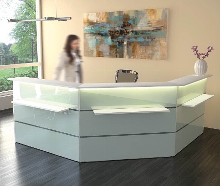 Kerkmann Empfangstheke Atlantis 1 (BxT) 2450x2450mm - 2x 3289, 1x 3290, 2x 3399 Weiß/Glas