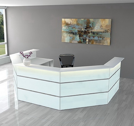 Kerkmann Empfangstheke Atlantis 1 (BxT) 3500x2450mm - 2x 3289, 3x 3290, 2x 3399 Weiß/Glas