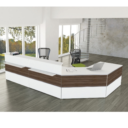Kerkmann Empfangstheke Atlantis 3 (BxT) 3700x2450mm - 1x 3302, 1x 3300, 1x 3295, 1x 3296 Weiß/Nussbaum