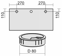 Geramöbel 05Z80MM Kabeleinlassbuchse Ø 80mm montiert Position MITTIG Silber