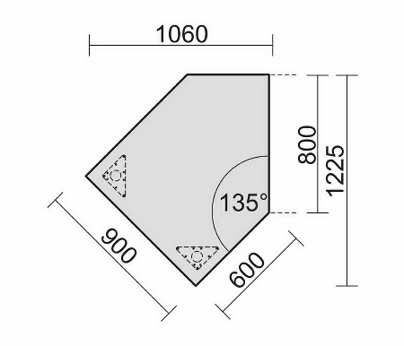 Geramöbel 520204 Datenanbautisch Winkel 135° PC rechts feste Höhe 72cm (BxT) 106x122,5 Ahorn/Lichtgrau