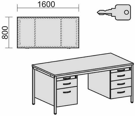 Geramöbel 522114 Schreibtisch 4-Fuß ECO mit 2 Hängecontainern feste Höhe (BxTxH) 160x80x72cm Buche/Lichtgrau