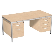 Geramöbel 522114 Schreibtisch 4-Fuß ECO mit 2 Hängecontainern feste Höhe (BxTxH) 160x80x72cm Buche/Lichtgrau