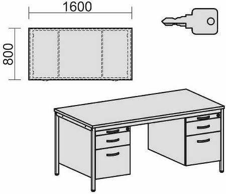 Geramöbel 522115 Schreibtisch 4-Fuß ECO mit 2 Hängecontainern feste Höhe (BxTxH) 160x80x72cm Ahorn/Lichtgrau
