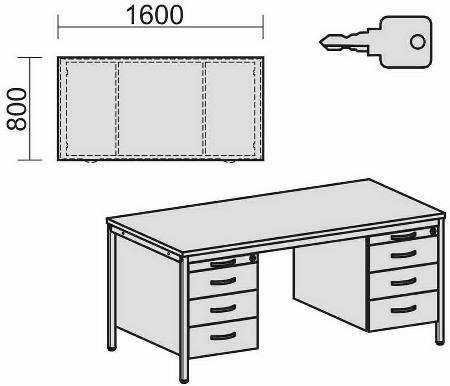 Geramöbel 522115 Schreibtisch 4-Fuß ECO mit 2 Hängecontainern feste Höhe (BxTxH) 160x80x72cm Ahorn/Lichtgrau
