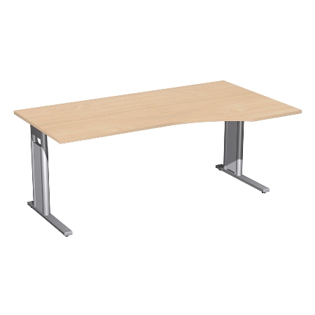 Geramöbel Schreibtisch 647311 C-Fuß PRO PC rechts höhenverstellbar 68-82cm (BxT) 160x100cm Nussbaum/Silber