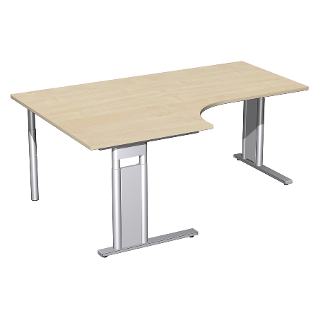 Geramöbel Schreibtisch 647310 C-Fuß PRO PC links höhenverstellbar 68-82cm (BxT) 180x120/80cm Nussbaum/Silber
